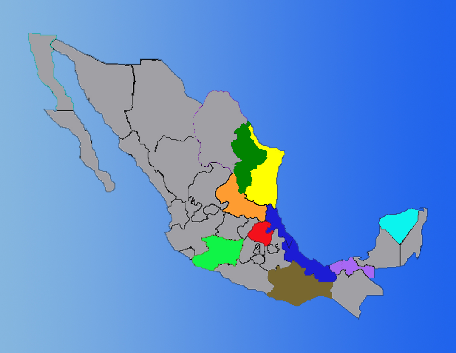 Map of Mexico showing the nine states where Dayspring Outreach serves
