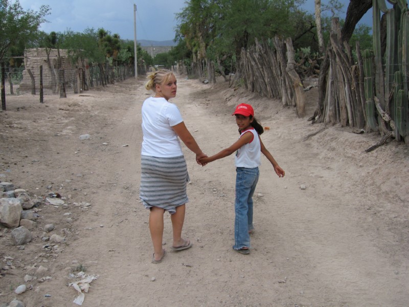 Mission trip participants making new friends in Mexico